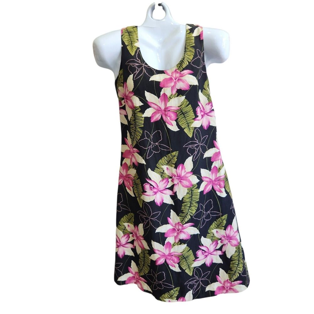 VTG Tommy Bahama Silk Linen Floral A-Line Dress Island Girl Coastal Grandma M